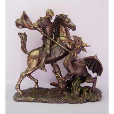 Saint George Statue, Cold-Cast Bronze, Lightly Painted, 11.5 Inch -  - SR-73533