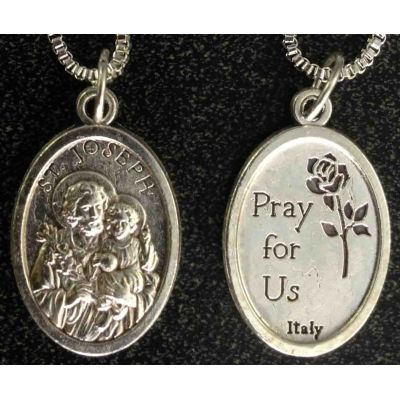 Saint Joseph & Child /Pray Us Medal In Nickel, 1in. 23in. Chain -  - G022M