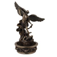 Saint Michael Holy Water Bowl Font, Bronze, Painted, 8in.