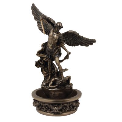 Saint Michael Holy Water Bowl Font, Bronze, Painted, 8in. -  - SR-76788