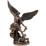 Saint Michael In Lightly Painted Cold Cast Bronze, 8 Inch Statue