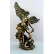 Saint Michael Statue, Cold-Cast Bronze, Painted, 14.5in.