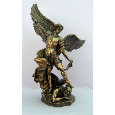 Saint Michael Statue, Cold-Cast Bronze, Painted, 14.5in. -  - SR-71543