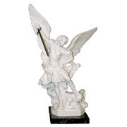 Saint Michael Statue In White Alabaster w/Marble Base, 9.5 Inch