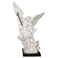 Saint Michael Statue In White Alabaster w/Marble Base, 9.5 Inch