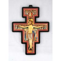 San Damian Cross, Metal Relief On Wood, 6.75 Inch