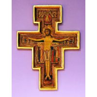 San Damian Cross With Raised Gold Border, 17 Inch