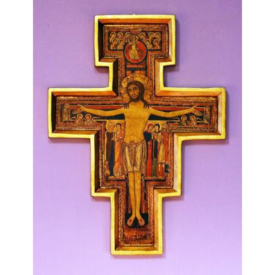 San Damian Cross With Raised Gold Border, 17 Inch -  - FU-898