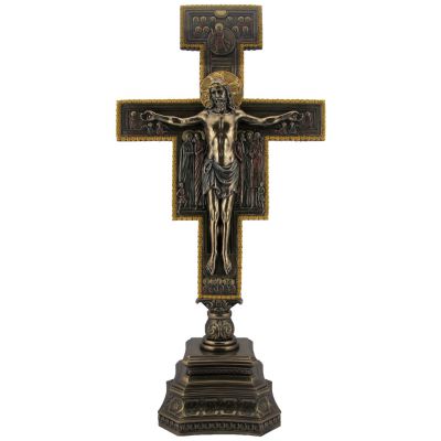 San Damian Crucifix, Cast Bronze, Hand Painted, 11x22in. -  - SR-76707