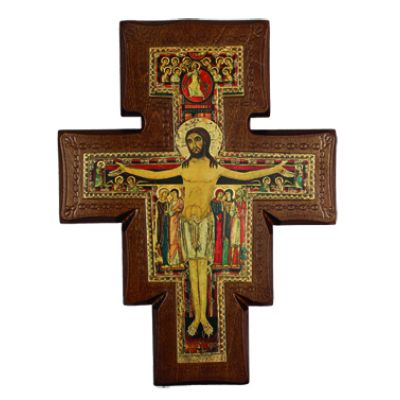 San Damian On Walnut Stained 1 Inch Thick Cross, 11.5 Inch -  - ALPG-548