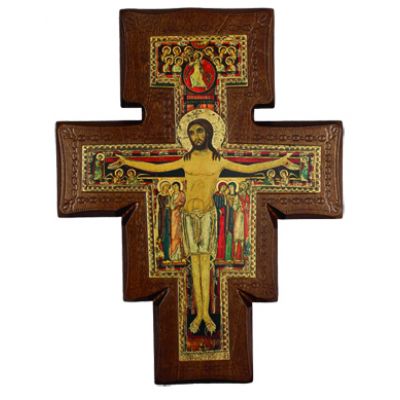 San Damian On Walnut Stained 1 Inch Thick Cross, 7 Inch -  - ALPG-546