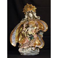 Seated Madonna & Child, Painted Ceramic, 17.5x24 Inch Statue
