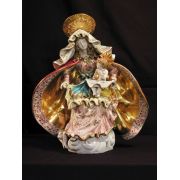 Seated Madonna & Child, Painted Ceramic Statue, 15.5x18 Inch