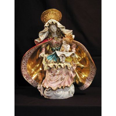 Seated Madonna & Child, Painted Ceramic Statue, 15.5x18 Inch -  - EX-380-SN