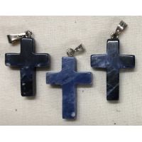 Sodalite (Blue) Natural Stone Cross Necklace, 26 Inch Cord