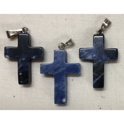 Sodalite (Blue) Natural Stone Cross Necklace, 26 Inch Cord -  - NSC-31