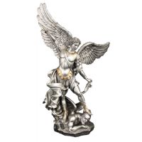 St. Michael, Pewter Style Finish, Golden Highlights, 14.5in. Statue