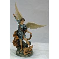 St. Michael-Statue Veronese, Painted Full Color w/Brown, 10in. Statue