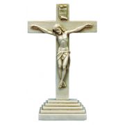 Standing Crucifix, Antiqued Alabaster, 10.5 Inch