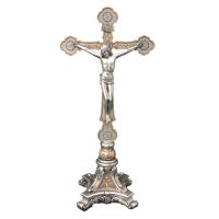 Standing Crucifix, Pewter Style Finish, Golden Highlights, 13in.