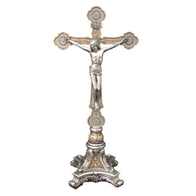 Standing Crucifix, Pewter Style Finish, Golden Highlights, 13in. -  - SR-76443-PE