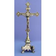 Standing Crucifix w/ Three Point Base, Shiny Brass, 13.25 Inch