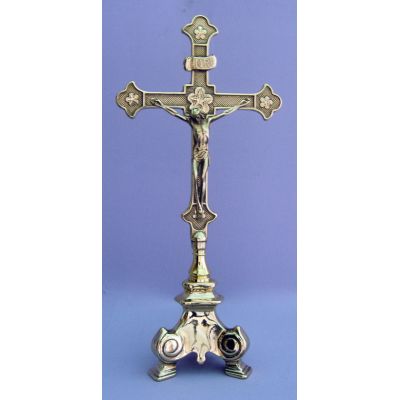 Standing Crucifix w/ Three Point Base, Shiny Brass, 13.25 Inch -  - 306-L