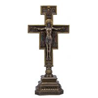 Standing San Damian Crucifix, Cold-Cast Bronze, Painted, 7x14in.