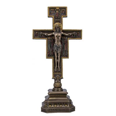 Standing San Damian Crucifix, Cold-Cast Bronze, Painted, 7x14in. -  - SR-76576