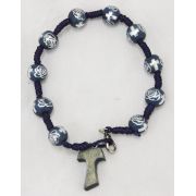 Tau Bracelet, Blue, Wood Beads & Cross