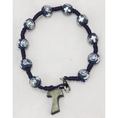 Tau Bracelet, Blue, Wood Beads & Cross -  - GV61193-3