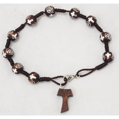Tau Bracelet, Brown, Wood Beads & Cross -  - GV61193-7