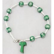Tau Bracelet, Green, Wood Beads & Cross