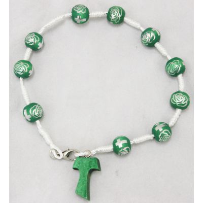 Tau Bracelet, Green, Wood Beads & Cross -  - GV61193-2