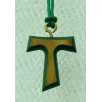 Tau Cross Necklace w/Green Border, 32 Inch Nylon String