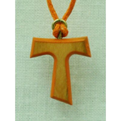 Tau Cross Necklace w/Orange Border, 32 Inch Nylon String -  - PG150OR