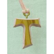 Tau Cross Necklace w/Pink Border, 32 Inch Nylon String