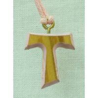 Tau Cross Necklace w/Pink Border, 32 Inch Nylon String