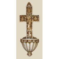True Church Cross Holy Water Bowl Font Alabaster, 9 Inch