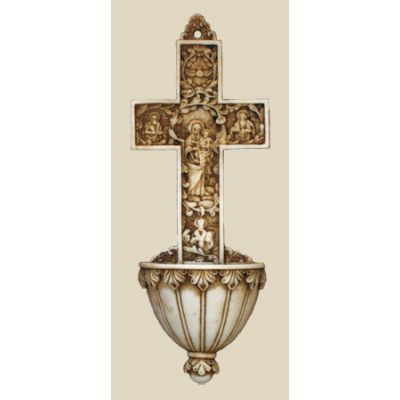 True Church Cross Holy Water Bowl Font Alabaster, 9 Inch -  - AF-2222-A
