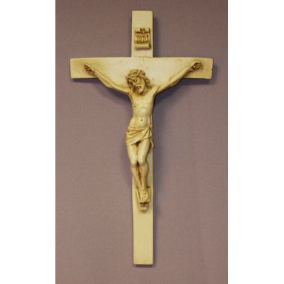 Wall Crucifix, Antiqued Alabaster, 9.5 Inch -  - F-54-CP
