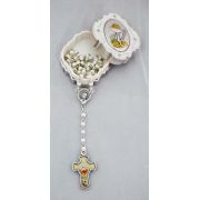 White Communion Box With White Rosary, Glass Cross, 10 Inch
