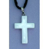 White Shell Natural Stone Cross Necklace, 26 Inch Cord