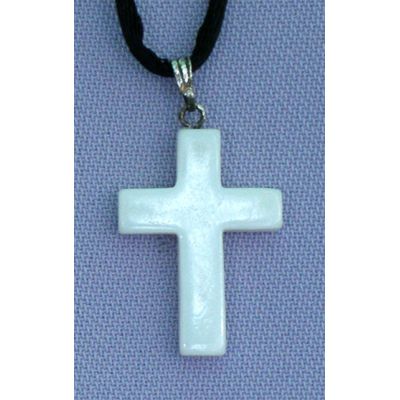 White Shell Natural Stone Cross Necklace, 26 Inch Cord -  - NSC-35