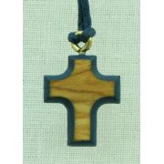 Wood Cross Necklace w/Dark Blue Border, 26 Inch