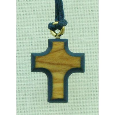 Wood Cross Necklace w/Dark Blue Border, 26 Inch -  - PG155DKBL