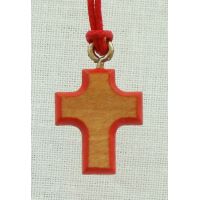 Wood Cross Necklace w/Red Border, 26 Inch String