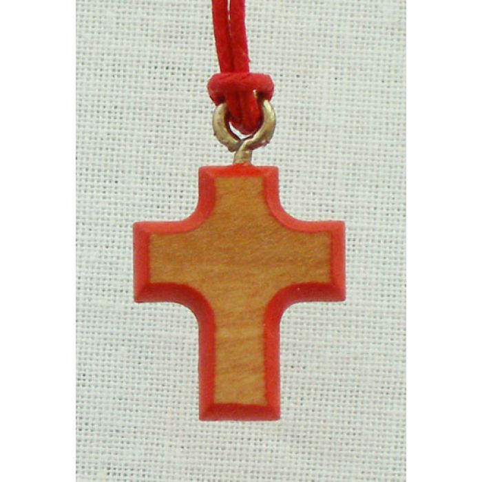 Necklaces : Wood Cross Necklace w/Red Border, 26 Inch String