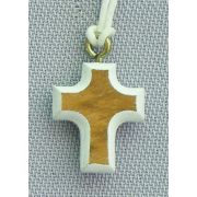 Wood Cross Necklace w/White Border, 26 Inch String