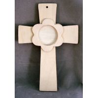 Wood Cross w/Flower Design & Photo Insert, 8 Inch w/Paint Kit